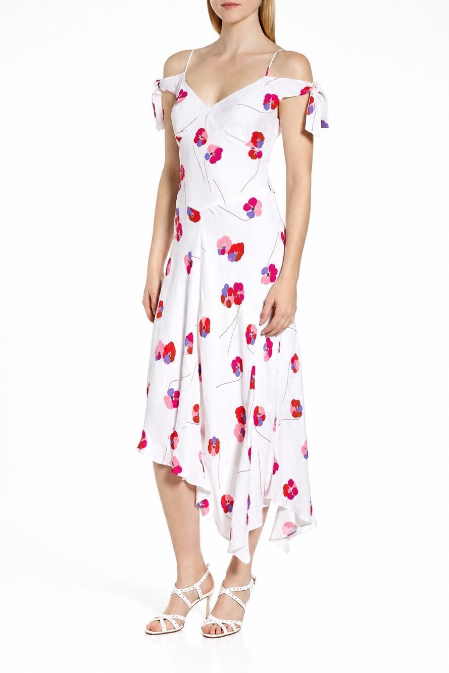 Lewit Carla Floral Print Cold Shoulder Handkerchief Hem Midi Dress NWT Size 8